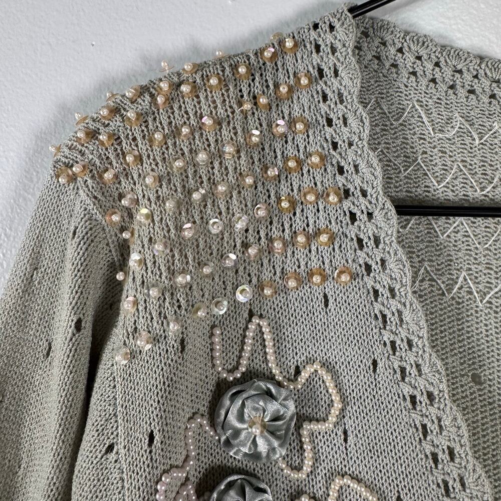 Vintage Plum Blossom Womens Green 100% Silk Button Front Cardigan Sweater Sz XXL - Picture 5 of 10